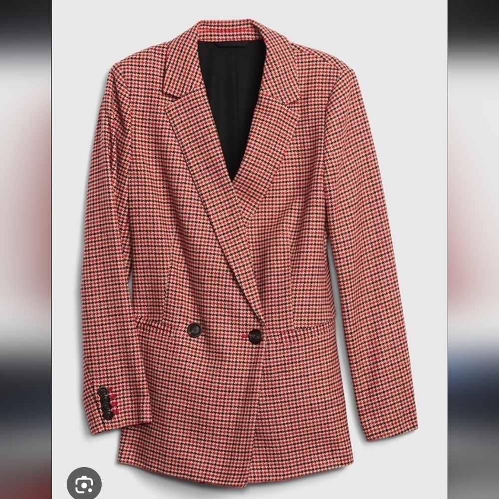 GAP Double Breasted Houndstooth Wool Blend Blazer